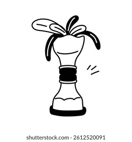 A simple, black and white, cartoon style illustration of a bottle planter