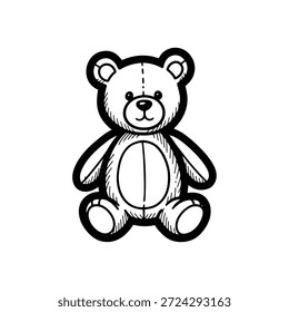 Un simple oso de peluche de dibujos animados en blanco y negro con una expresión linda