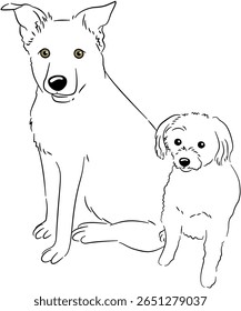 Simple Black White Cat Dog Sketch