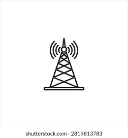 Simple black and white cell tower icon with signal waves illustration