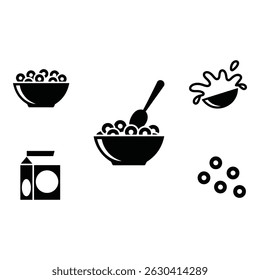Conjunto de ícones simples de cereais preto e branco