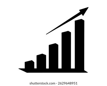 Simple black and white chart showing upward growth. graphic of a rising bar graph with data elements. modern graphic of a rising bar graph, perfect for showcasing growth and data. business, finance.