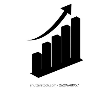 Simple black and white chart showing upward growth. graphic of a rising bar graph with data elements. modern graphic of a rising bar graph, perfect for showcasing growth and data. business, finance.