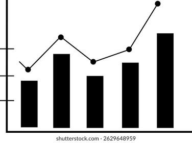 Gráfico simple en blanco y negro que muestra el crecimiento ascendente. Gráfico de un gráfico de barras ascendente con Elementos de datos. Gráfico moderno de un gráfico de barras ascendente, perfecto para mostrar el crecimiento y los datos.