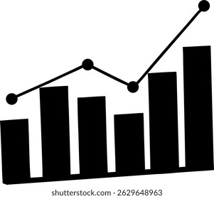 Simple black and white chart showing upward growth. graphic of a rising bar graph with data elements. modern graphic of a rising bar graph, perfect for showcasing growth and data. business, finance.