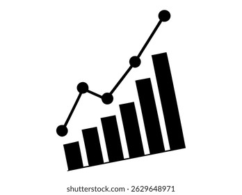 Simple black and white chart showing upward growth. graphic of a rising bar graph with data elements. modern graphic of a rising bar graph, perfect for showcasing growth and data. business, finance.
