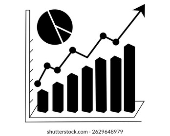Simple black and white chart showing upward growth. graphic of a rising bar graph with data elements. modern graphic of a rising bar graph, perfect for showcasing growth and data. business, finance.