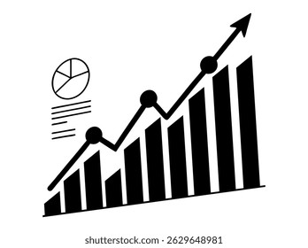 Simple black and white chart showing upward growth. graphic of a rising bar graph with data elements. modern graphic of a rising bar graph, perfect for showcasing growth and data. business, finance.