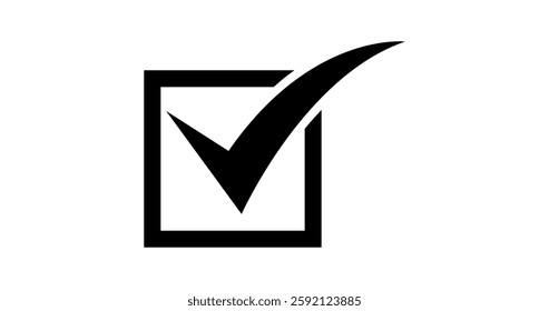 Simple black and white check mark icon in a box.. Clean, modern graphic of a check mark symbol, appearing inside a box, perfect for representing approval, selection, completion, and more.