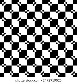 A simple black and white checkerboard pattern with small dots at the intersections of the cells.