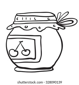 simple black and white cherry jam jar cartoon