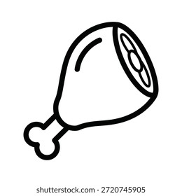 Simple black and white chicken leg icon with bone