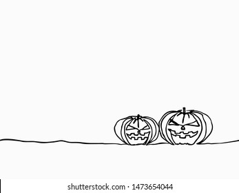 simple black and white childish continuous lines art style of jack o' lantern pumpkin seamless pattern for halloween party for background, banner, label, wallpaper, cover, texture etc. vector design.