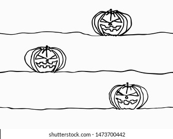 simple black and white childish continuous lines art style of jack o' lantern pumpkin seamless pattern for halloween party for background, banner, label, wallpaper, cover, texture etc. vector design.