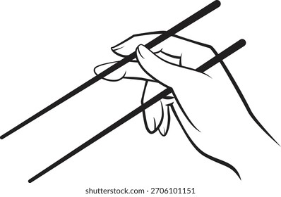 Simples preto e branco Chopstick Grip Ilustração Apresentando posição de mão para cozinha asiática, modos de mesa e gráficos culinários