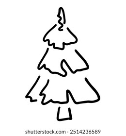 Ilustración de Doodle simple de árbol de Navidad en blanco y negro