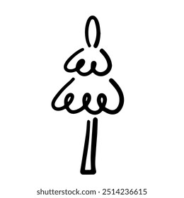 Einfache schwarz-weiße Weihnachtsbaum-Doodle-Illustration
