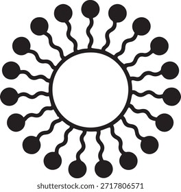Un diseño circular simple, en blanco y negro compuesto de puntos interconectados y un espacio vacío central.