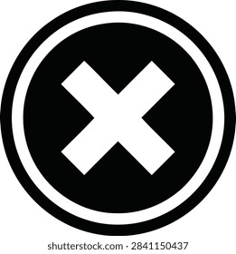 A simple black and white circular icon featuring a cross mark, commonly used for closing windows or deleting items.