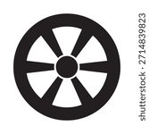 Simple black and white circular symbol with radiating spokes design