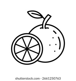 Simple black and white citrus fruit line art in clean minimalist style on a white background