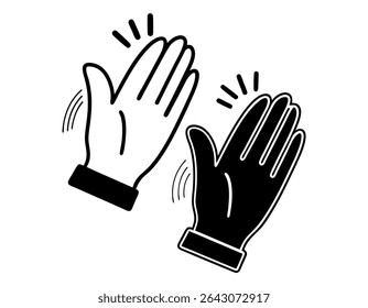 Simples preto e branco batendo palmas Ícone, ilustração gráfica de duas mãos batendo palmas, aplausos, celebração, reconhecimento, ícone, gráfico, vetor, ilustração, simples, design plano, preto a