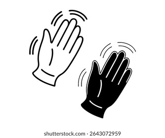 Simples preto e branco batendo palmas Ícone, ilustração gráfica de duas mãos batendo palmas, aplausos, celebração, reconhecimento, ícone, gráfico, vetor, ilustração, simples, design plano, preto a
