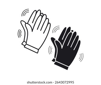Simples preto e branco batendo palmas Ícone, ilustração gráfica de duas mãos batendo palmas, aplausos, celebração, reconhecimento, ícone, gráfico, vetor, ilustração, simples, design plano, preto a