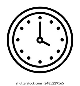 Simple black and white clock icon with hands at two oclock. Vector illustration