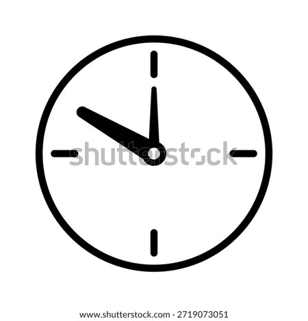 A simple black and white clock illustration featuring minimalist design, showing the time clearly in bold lines.