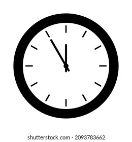 Reloj simple en blanco y negro sobre fondo blanco, ilustración plana aislada sobre fondo blanco
