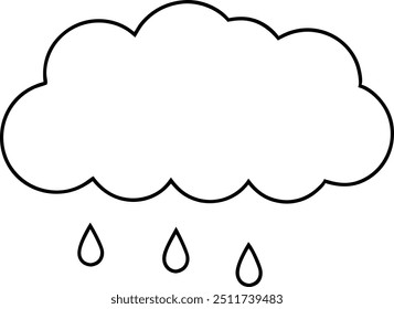 Nuvem simples em preto e branco com ilustração de pingos de chuva