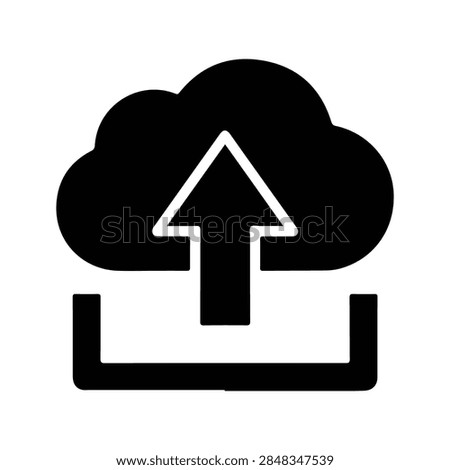Simple black and white cloud upload icon representing cloud storage, data upload, and cloud computing concepts.
