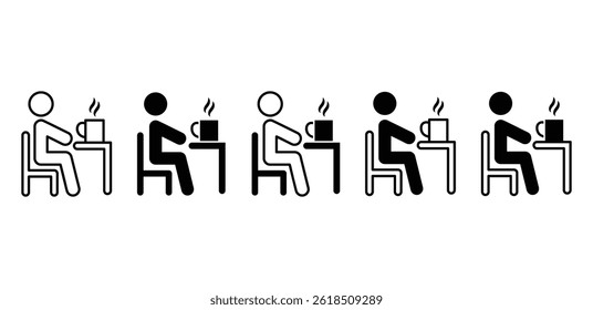 Ilustración simple del diseño del Vector de los iconos del descanso del café blanco y negro