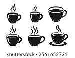 Simple Black and White Coffee Cup Icons with Steam