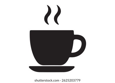 Simple black and white coffee cup icon with steam.