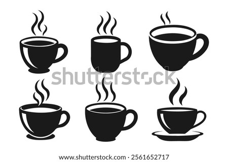 Simple Black and White Coffee Cup Icons with Steam