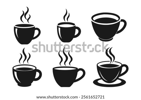 Simple Black and White Coffee Cup Icons with Steam