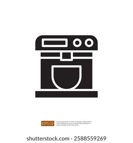 Simple Black and White Coffee Machine Icon Representing Brewing Equipment for Caffeine Lovers in Minimalist Kitchen Design