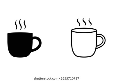 Simple Black and White Coffee Mug Icons with Steam