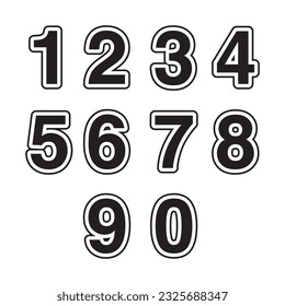 Simple Black and White Color from One, Two, Three, Four, Five, Six, Seven, Eight, Nine and Zero for Icon, Logo, poster, catalog and etc