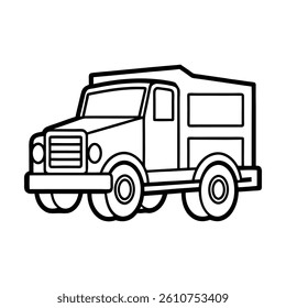 Simple black and white coloring page of a truck