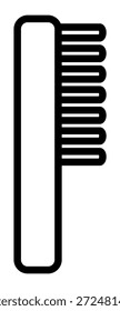 Simples ícone de pente preto e branco simbolizando o cuidado com o cabelo. Um gráfico de arte de linha minimalista versátil perfeito para logotipos de beleza, sites de salão e ilustrações de higiene pessoal.