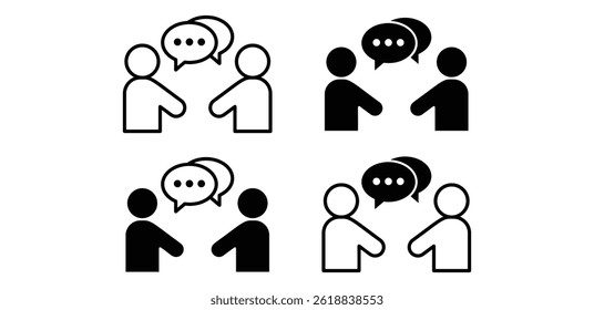 Simples Preto e Branco Comunicação Ícones Pessoas Falando e Conversando Vetor Design Ilustração