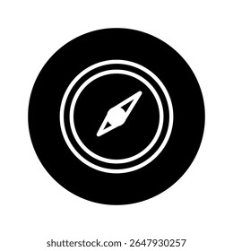Simple black and white compass icon providing direction navigation for travel and exploration adventure journey