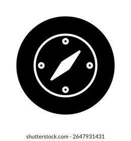 Simple black and white compass icon symbolizing direction navigation guidance and exploration precision tool