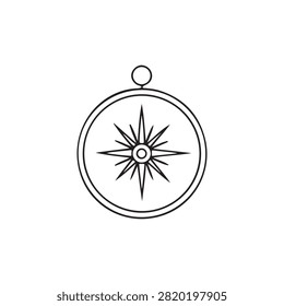 Simple black and white compass illustration with circular border and hanging loop
