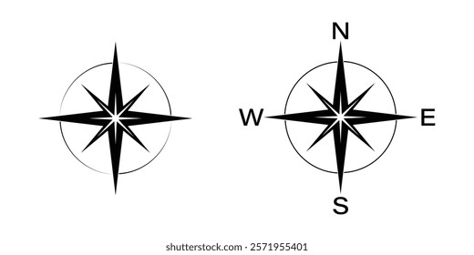 Simple Black and White Compass Rose Design. Flat Compass Direction illustration.