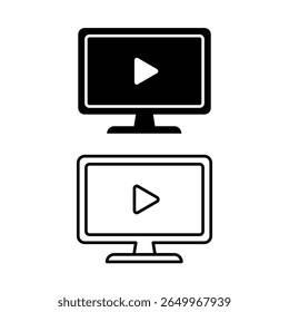 A simple black and white computer monitor icon with a play button symbolizing video streaming