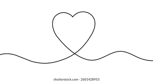 Simple black and white continuous line drawing forming a heart shape, symbolizing love, connection, and emotions